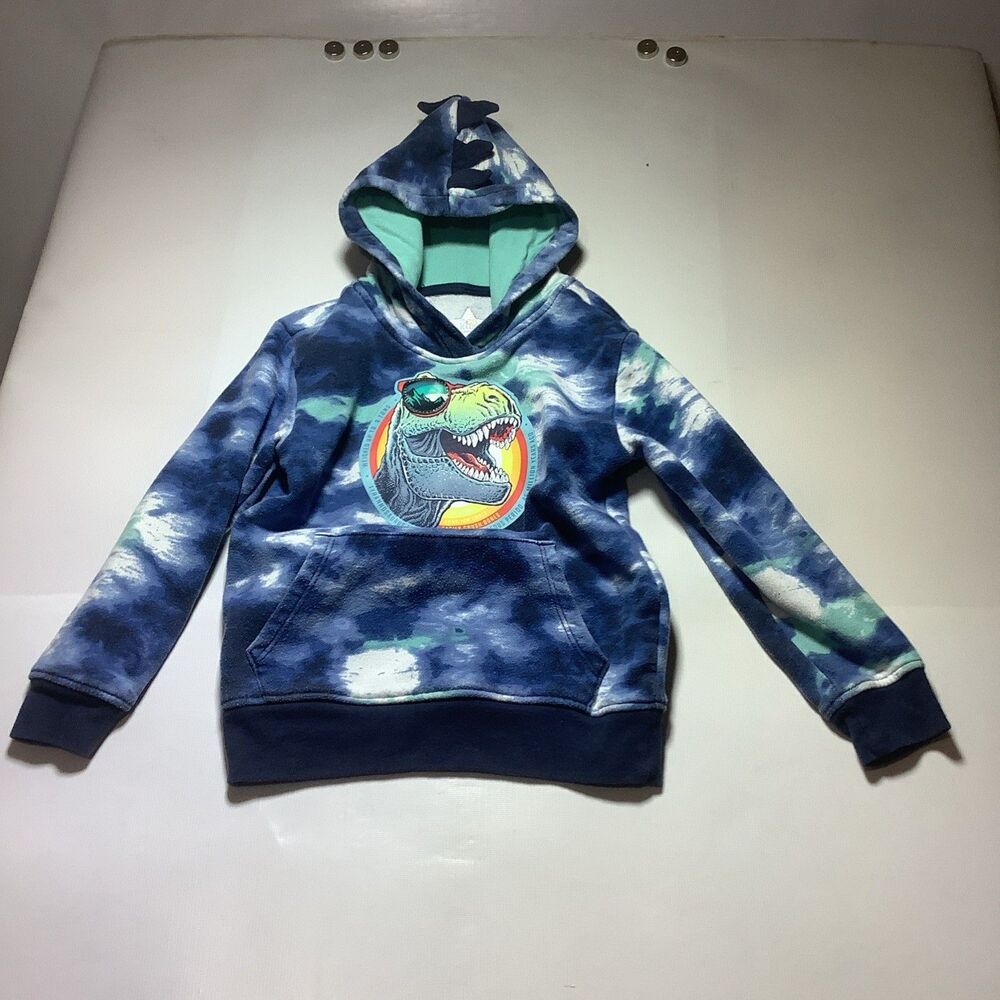 365 Kids Sweatshirt Youth 5 Blue Dinosaur Trex Tyrannosaurus Rex Tie Dye Hoodie